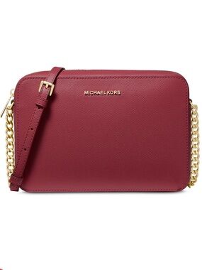 Michael Kors Jet Set Large East West Burgundy Leather Crossbody Bag